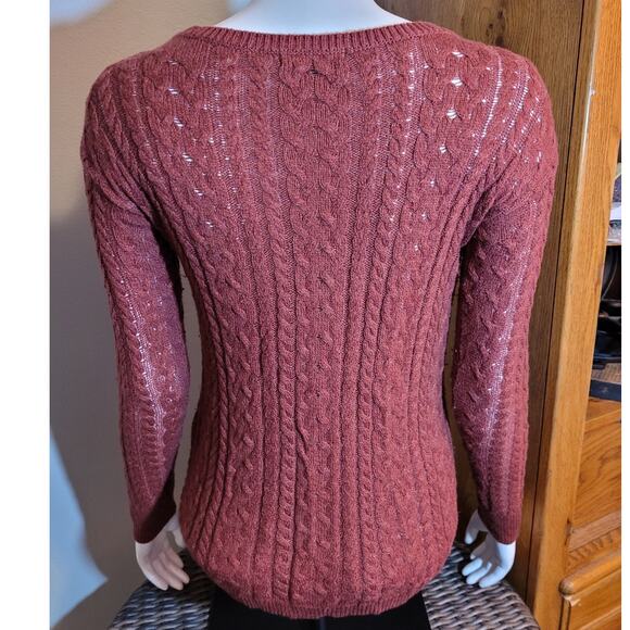American Eagle AEO Terracotta Orange Cable Knit Sweater Sz XS Side Zipper Unique - Picture 5 of 13